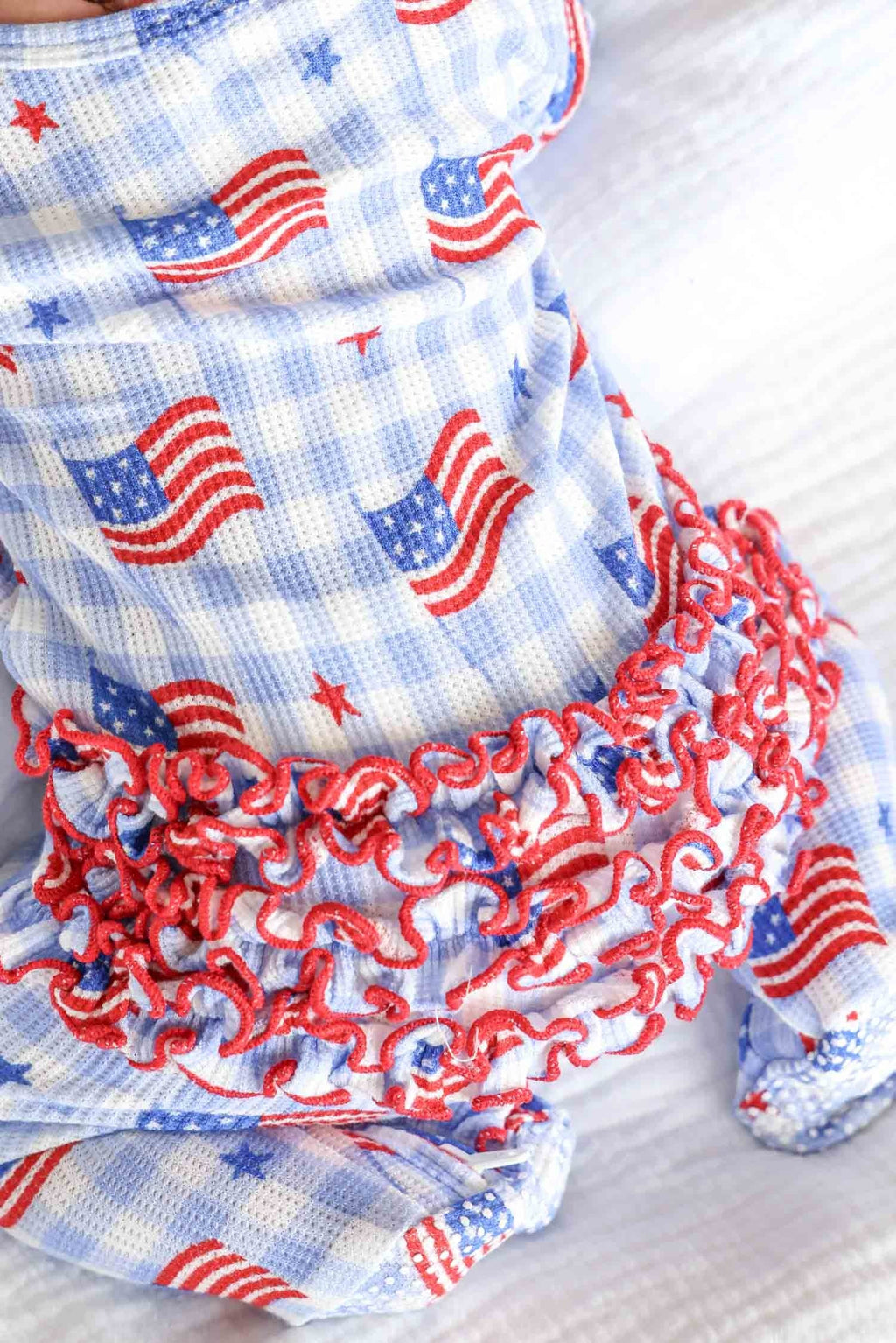 Bamboo Waffle Ruffle Zipper Footie | Star-Spangled Picnic