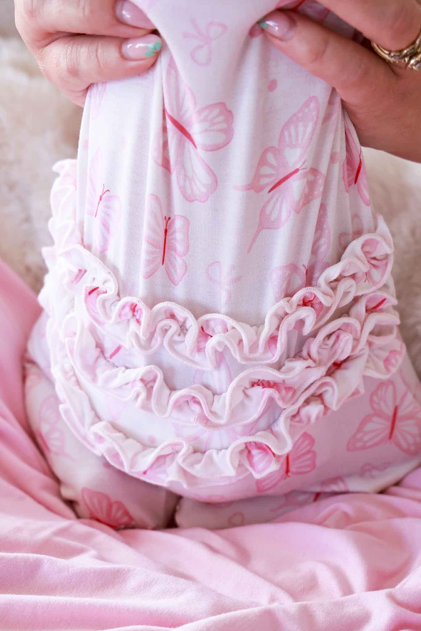 Ruffle Bamboo Zipper Footie | Blooming Butterflies
