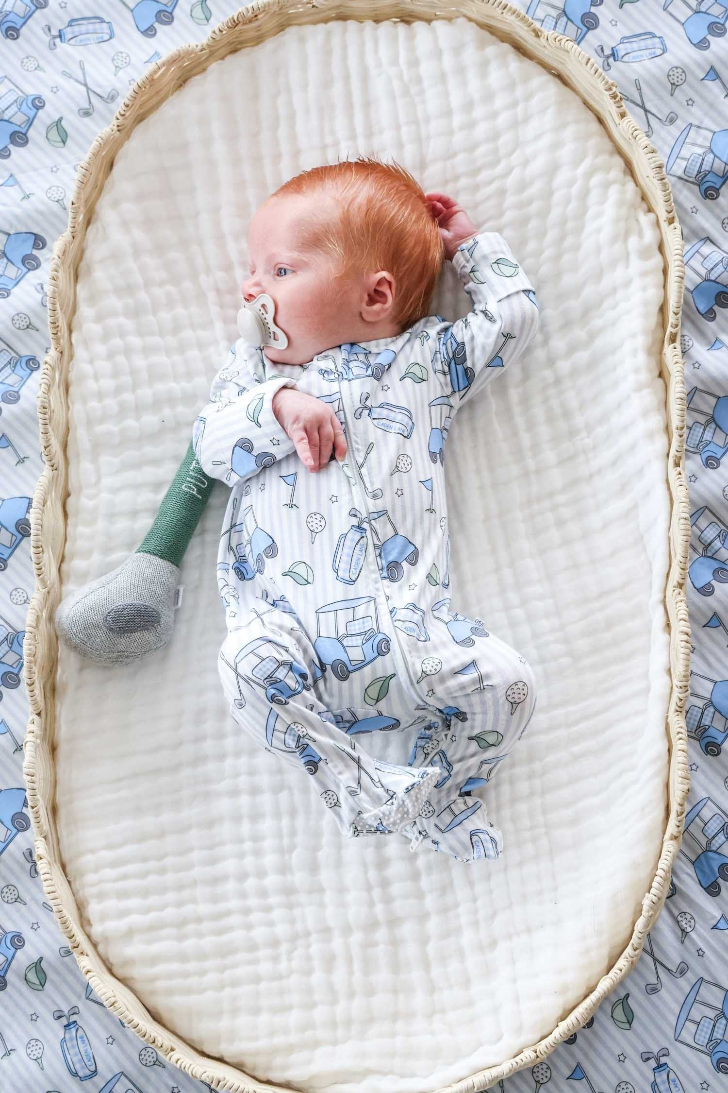 Bamboo Zipper Footie | Caddie Crew Blue