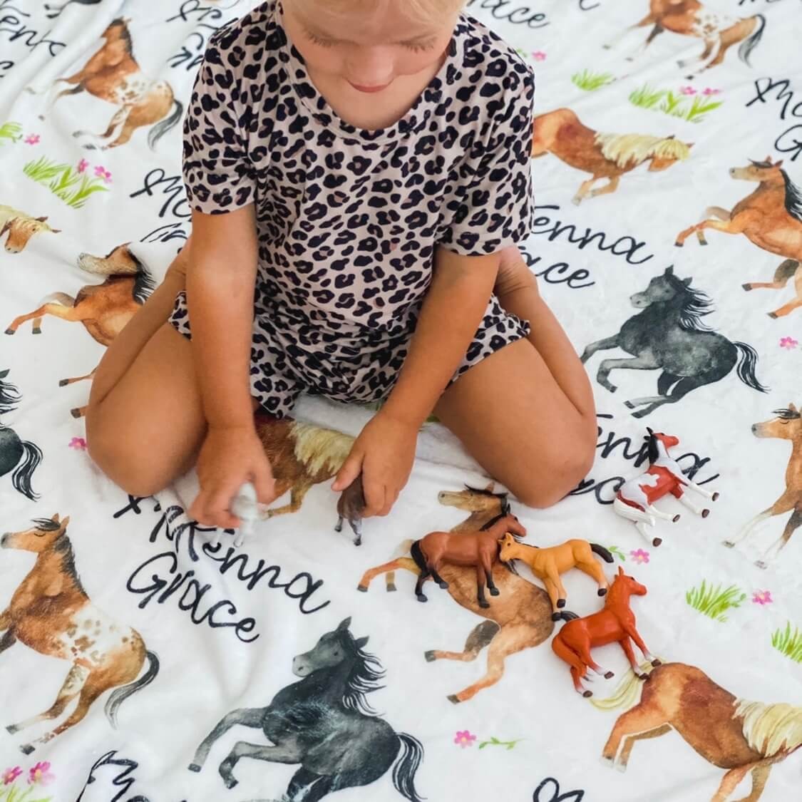 Happy Horses Personalized Toddler Blanket