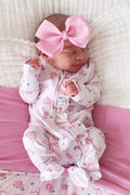 Ribbon & Roses Ruffle Zipper Footie | Pink