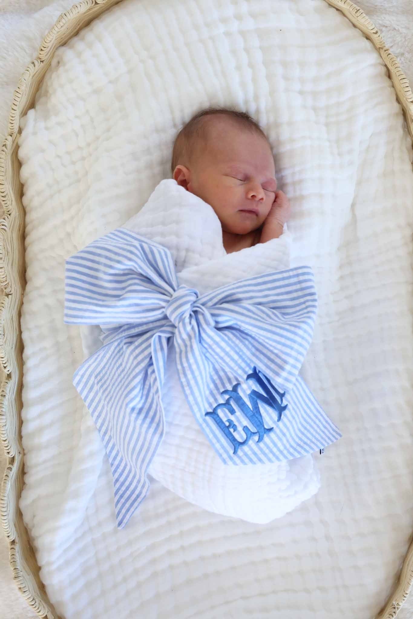 Personalized Newborn Bow Sash | Seersucker
