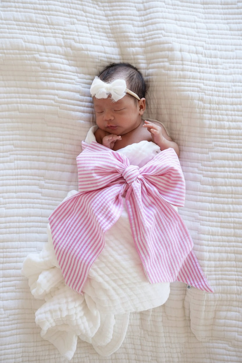Personalized Newborn Bow Sash | Seersucker