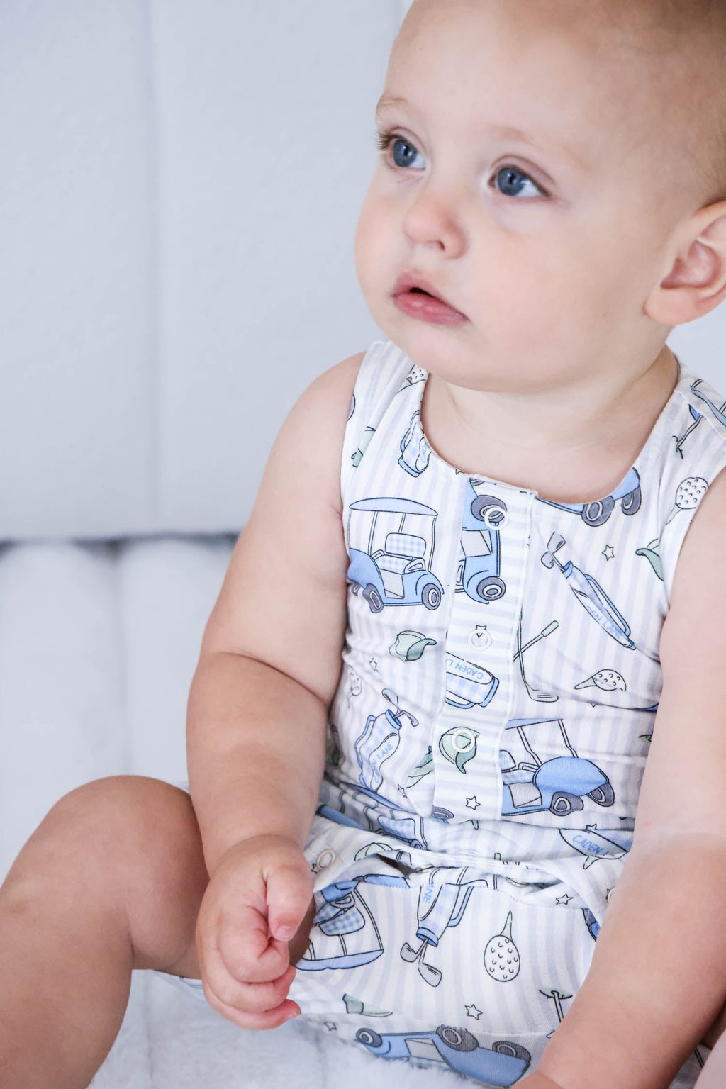 Sleeveless Snap Romper | Caddie Crew Blue