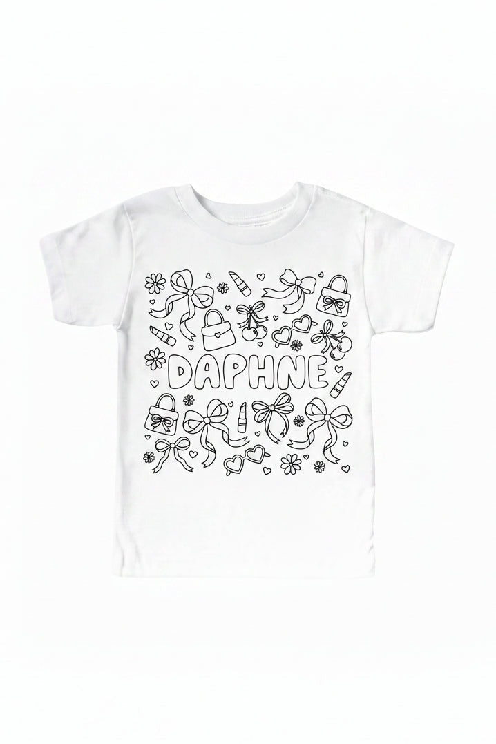 Colorable Material Girl Personalized Kids Graphic Tee | White