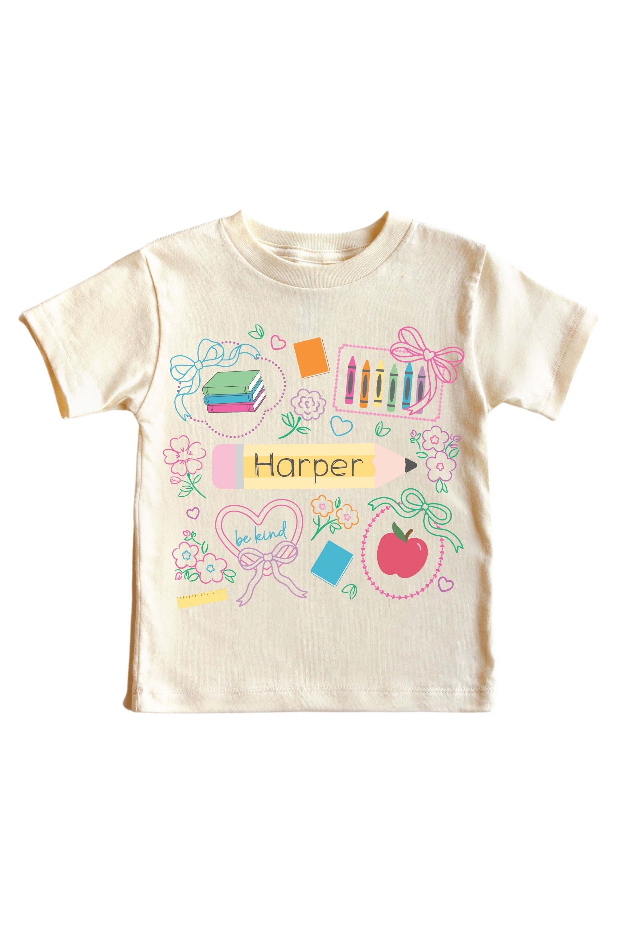 Personalized School Frames Kids Graphic Tee | Natural
