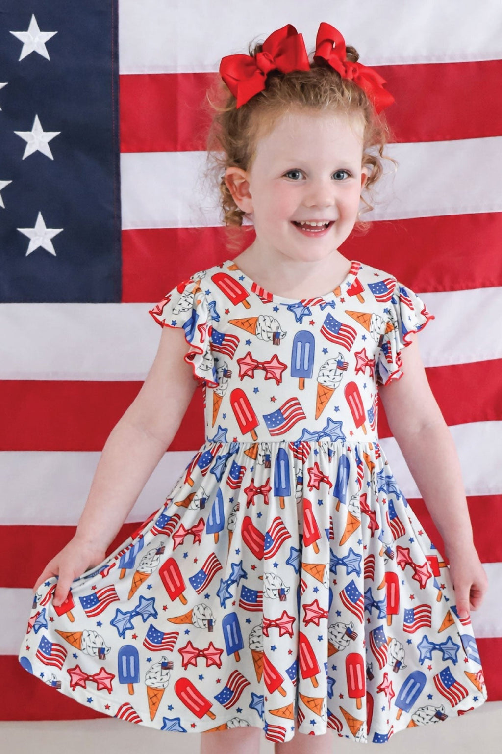 Ruffle Twirl Dress | Red, White & Cool