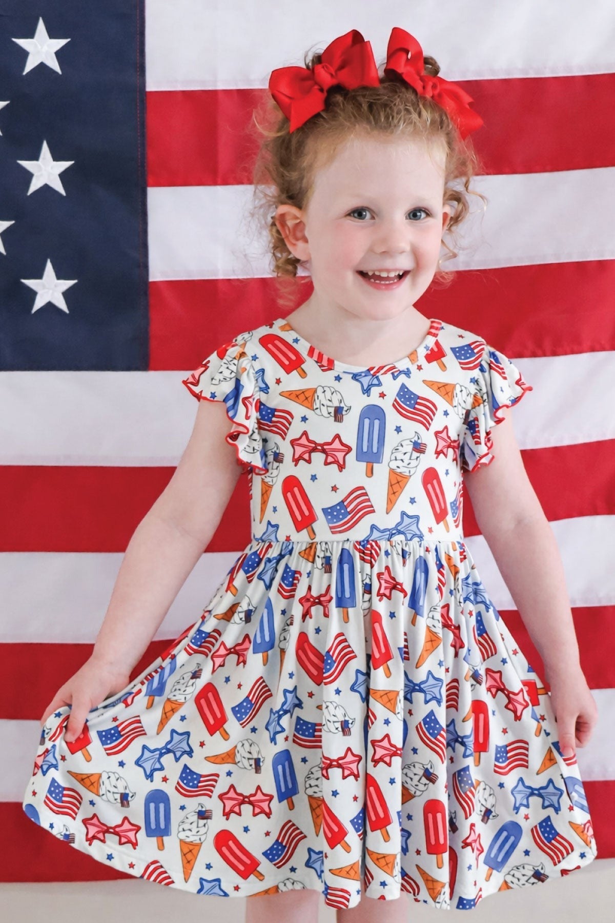 Ruffle Twirl Dress | Red, White & Cool