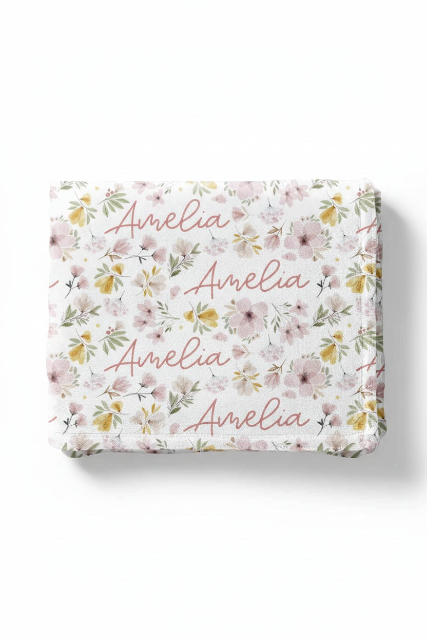 Maeve's Mauve & Mustard Floral Personalized Toddler Blanket