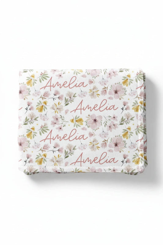 Maeve's Mauve & Mustard Floral Personalized Toddler Blanket