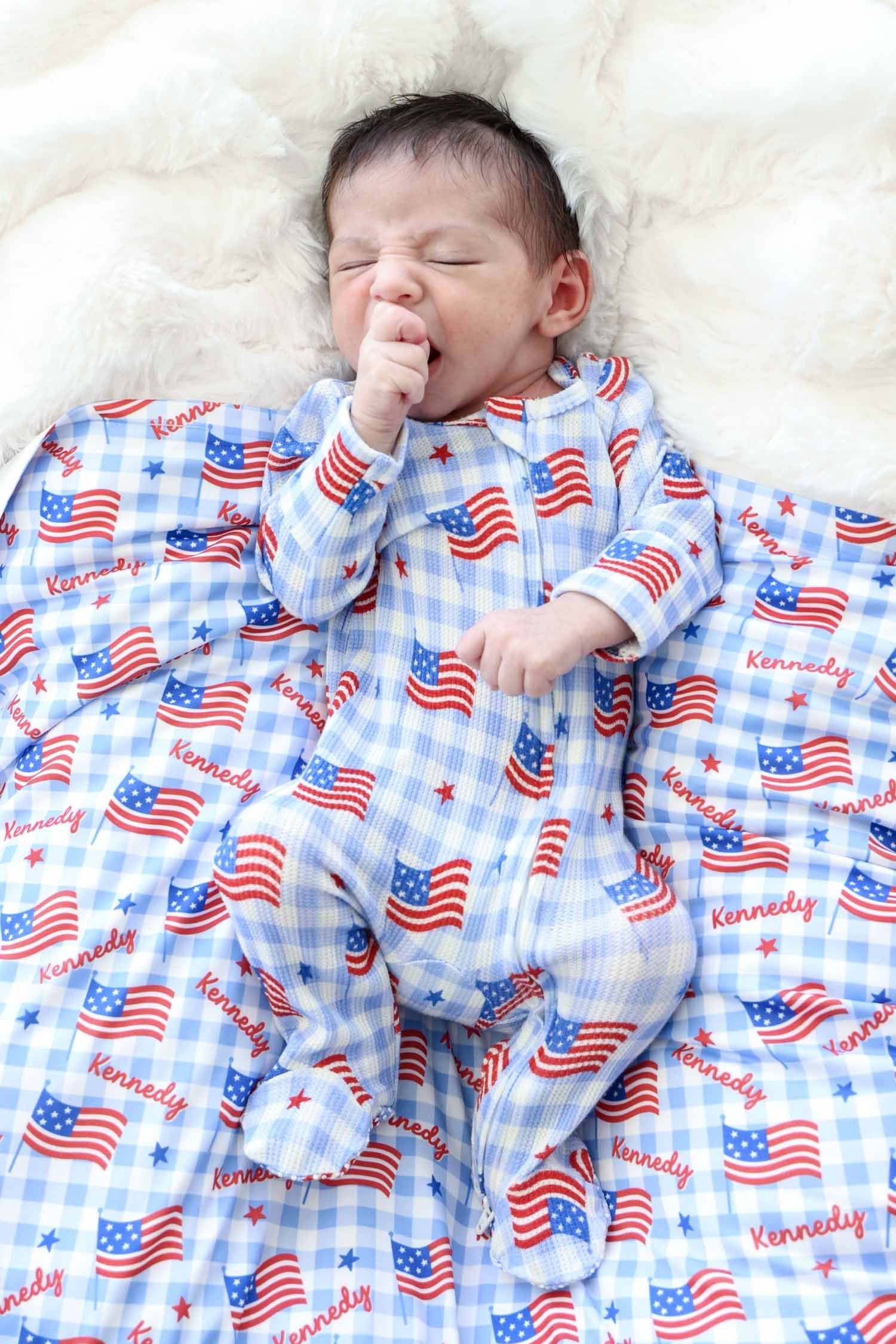 Bamboo Waffle Zipper Footie | Star-Spangled Picnic