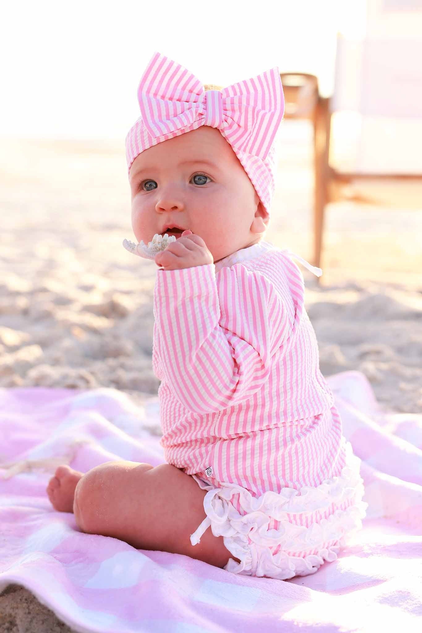 Swim Bow | Seersucker Dusty Pink