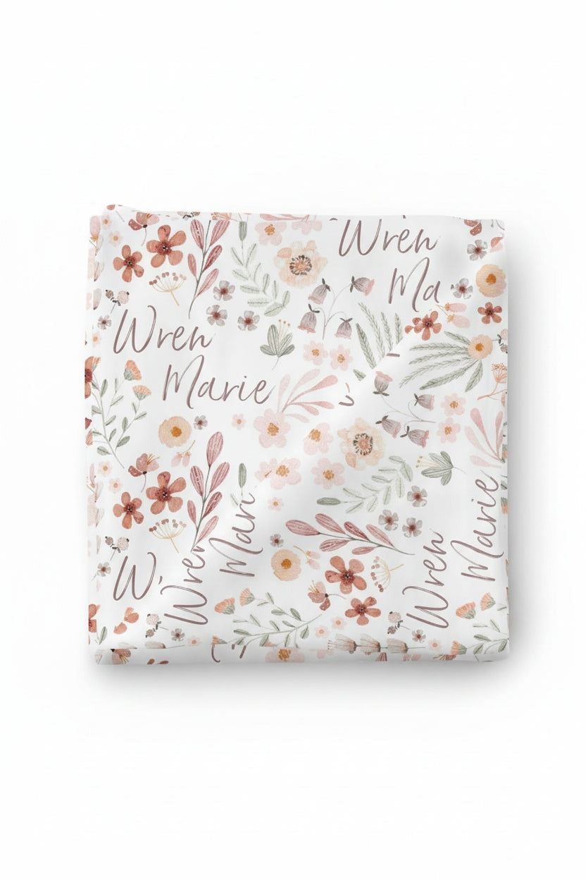 Wren's Wildflower Personalized Swaddle Blanket