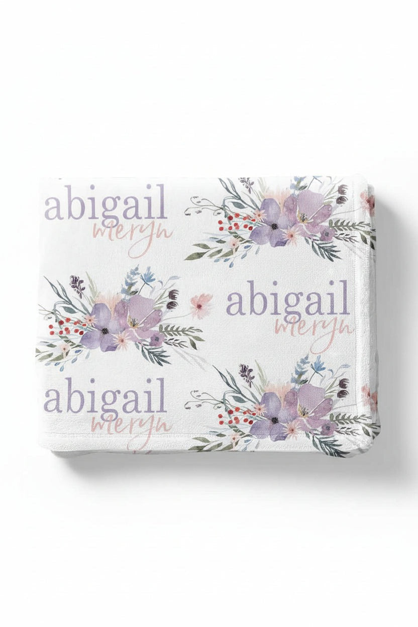 Rowan's Dusty Purple Floral Personalized Toddler Blanket