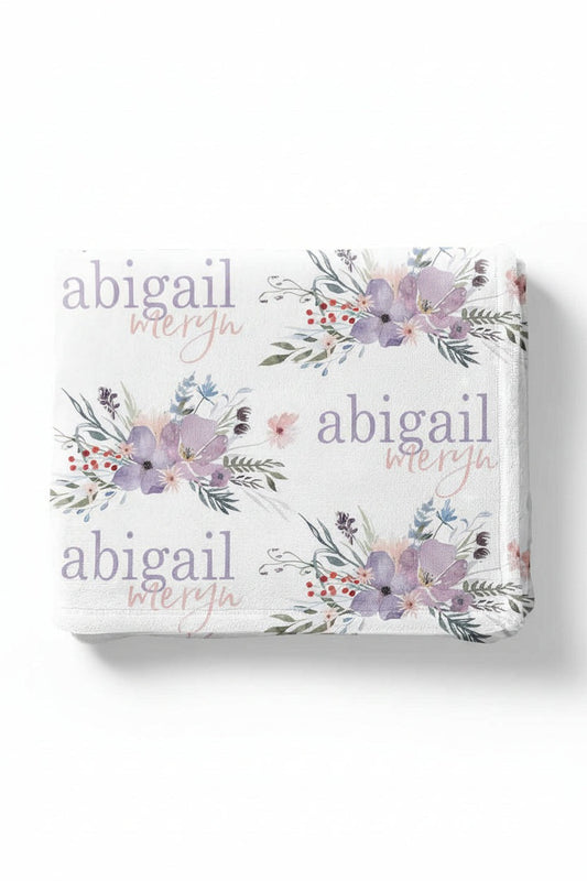 Rowan's Dusty Purple Floral Personalized Toddler Blanket