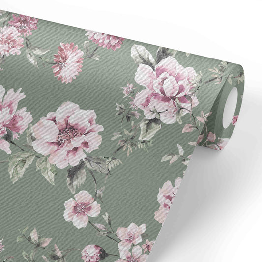 Saylor's Sage & Blush Floral Removable Wallpaper