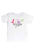 Personalized Pink Happy Dinos Kids Graphic Tee | White