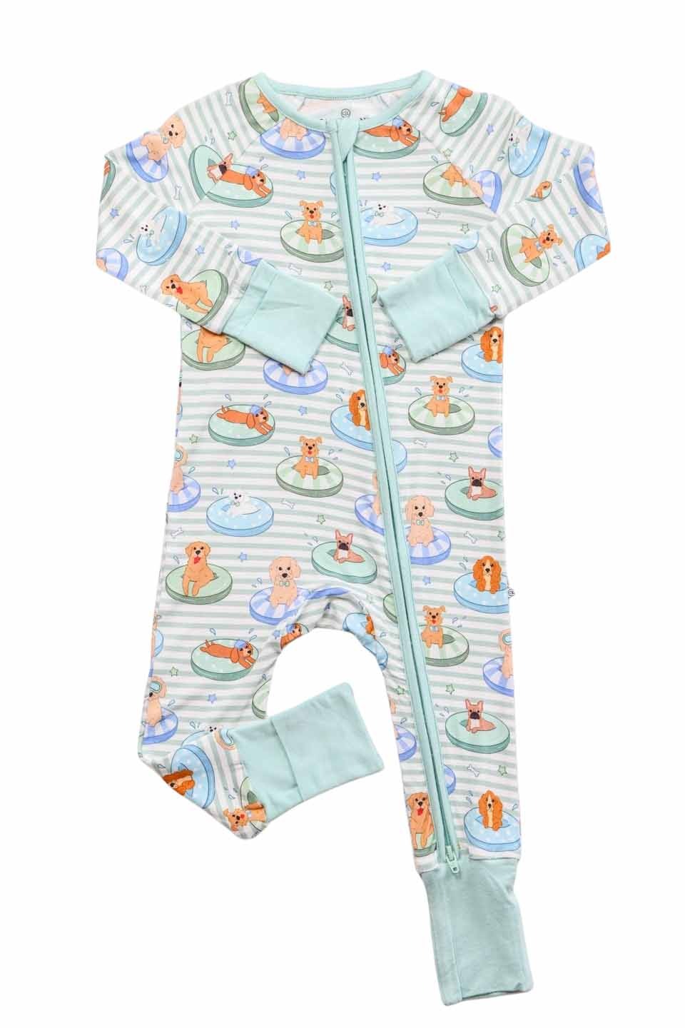 Convertible Bamboo Zip Romper | Poolside Pups Blue
