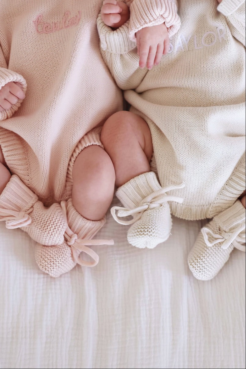 Embroidered Knit Sweater Bubble Romper | Tea Rose