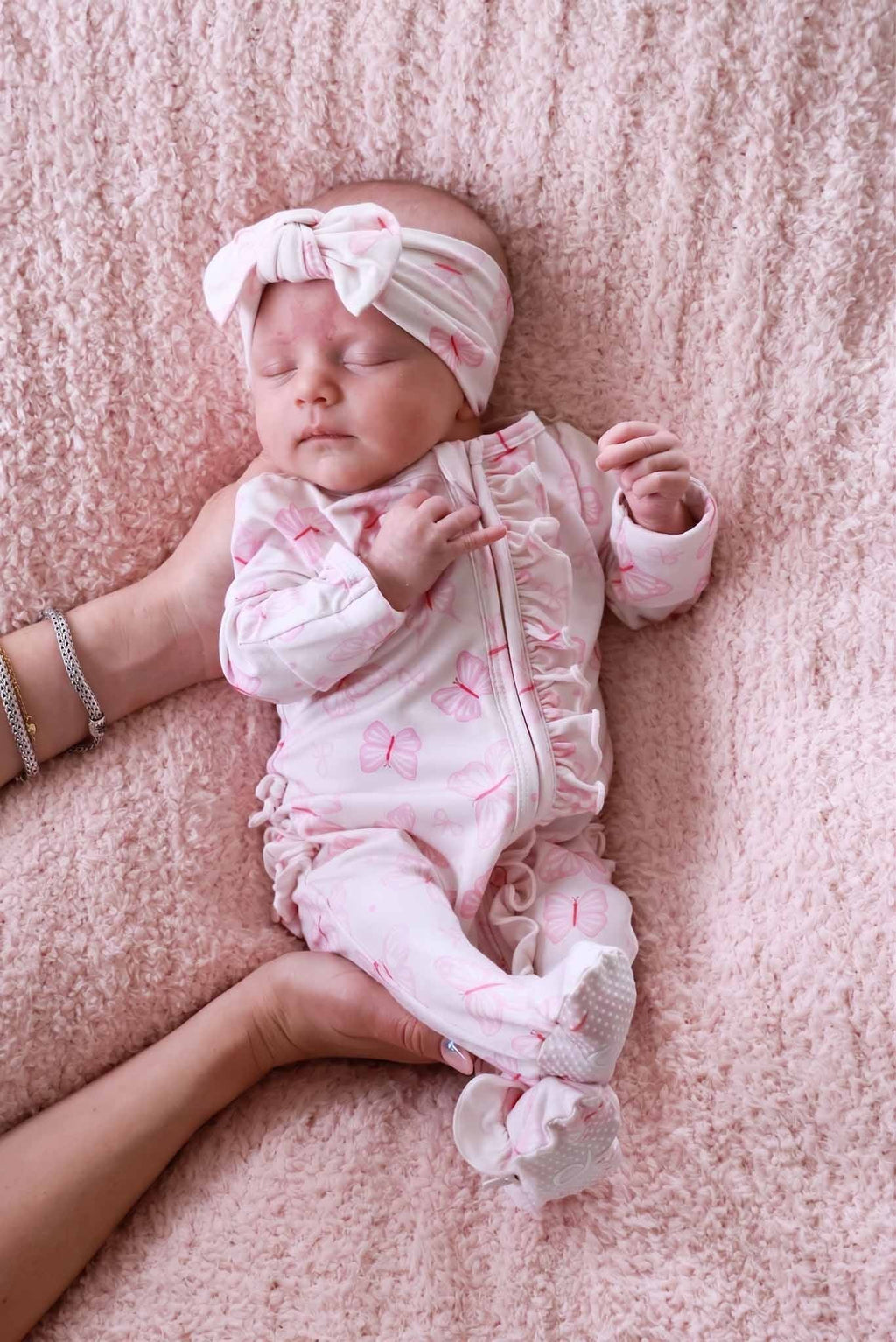 Ruffle Bamboo Zipper Footie | Blooming Butterflies