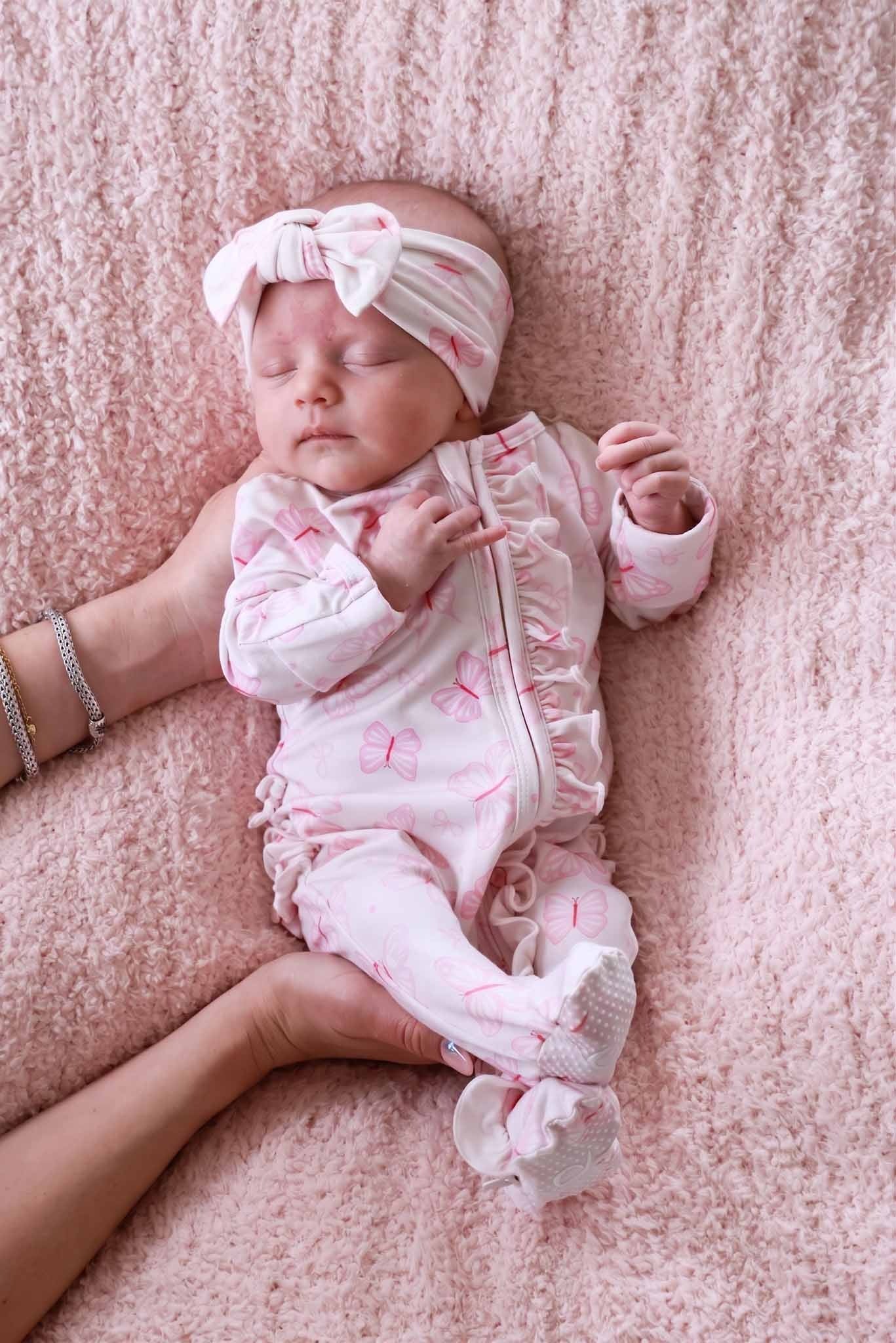 Ruffle Bamboo Zipper Footie | Blooming Butterflies