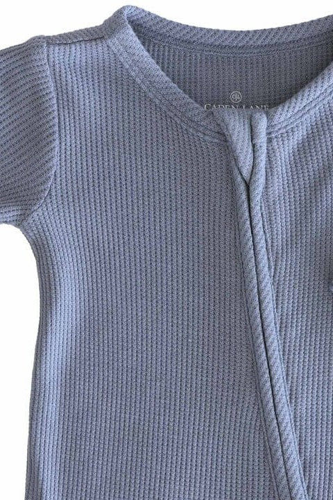 Embroidered Bamboo Waffle Zipper Footie | Mountain Haze