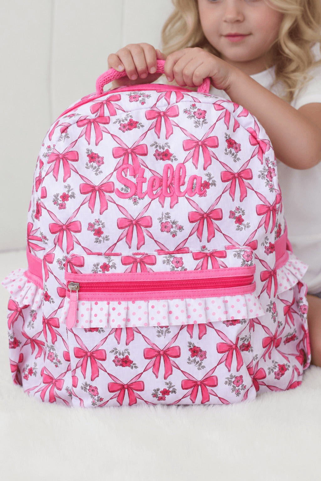 Kids Embroidered Ruffle Backpack | Bow Besties