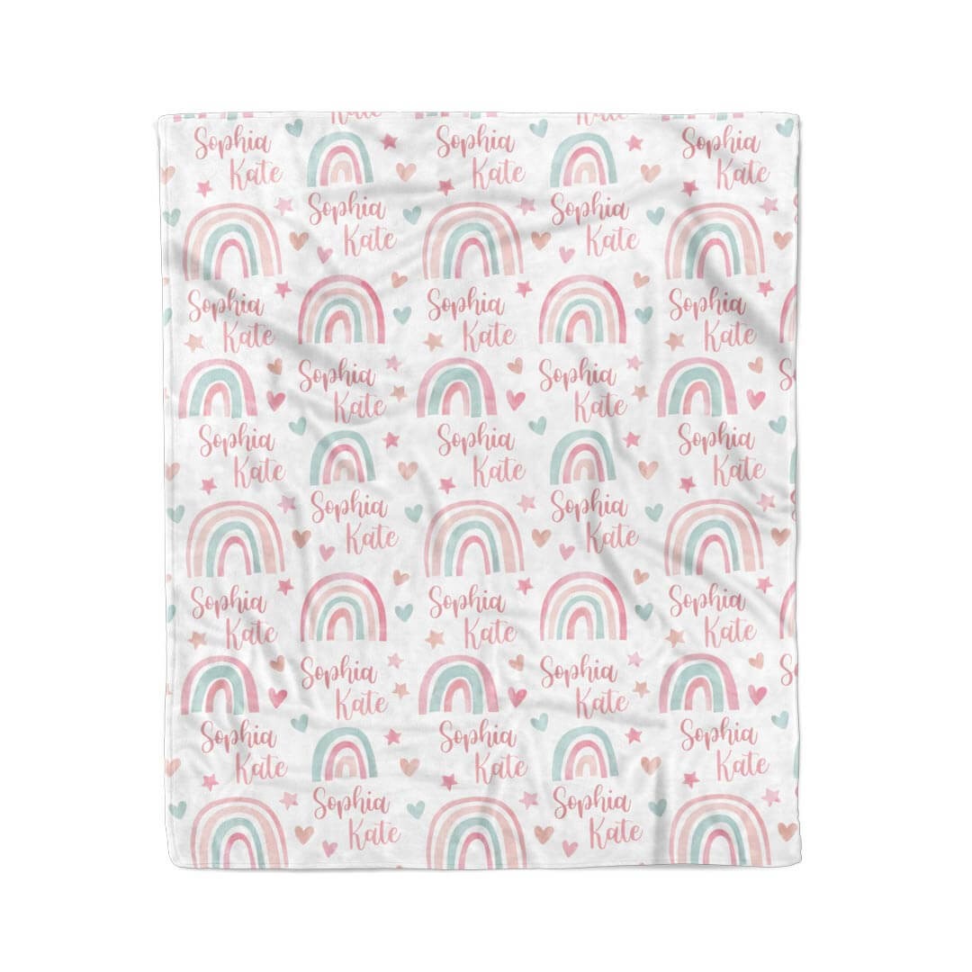 Pastel Rainbow Personalized Kids Blanket