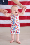 Sleeveless Snap Romper | Red, White & Cool