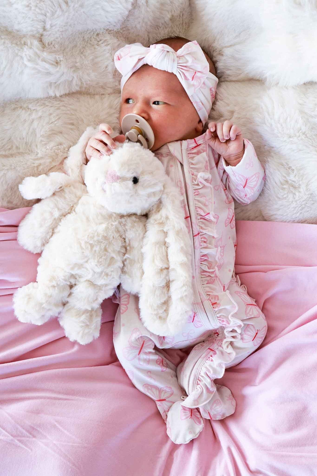Ruffle Bamboo Zipper Footie | Blooming Butterflies