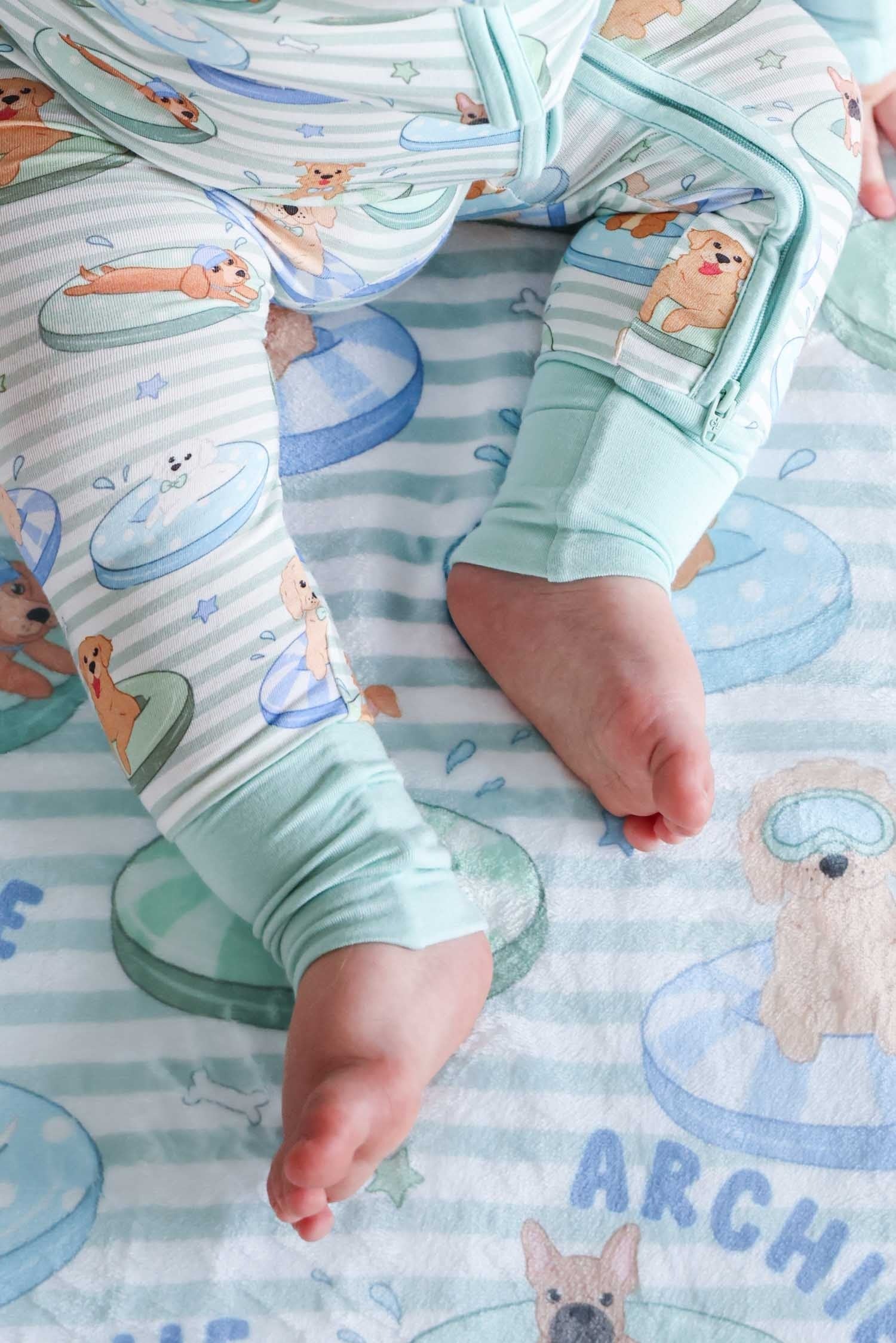 Personalized Kids Blanket | Poolside Pups Blue