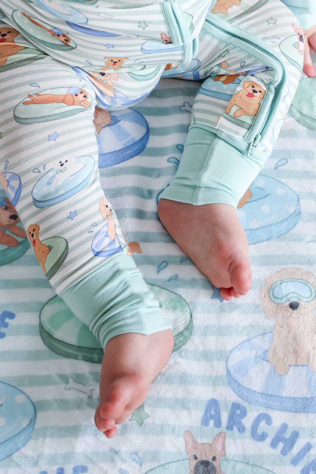 Personalized Kids Blanket | Poolside Pups Blue
