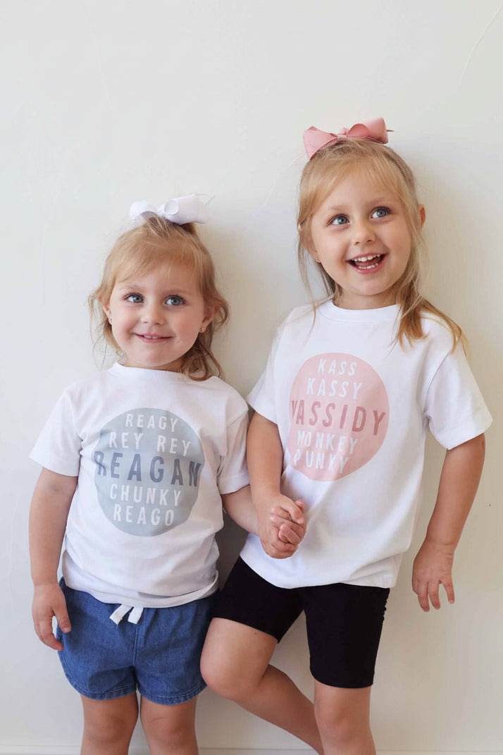 Personalized Pink Nickname Circle Kids Graphic Tee | White