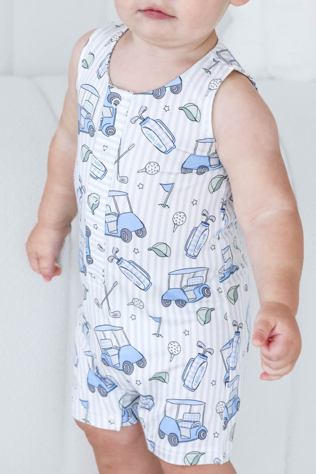 Sleeveless Snap Romper | Caddie Crew Blue