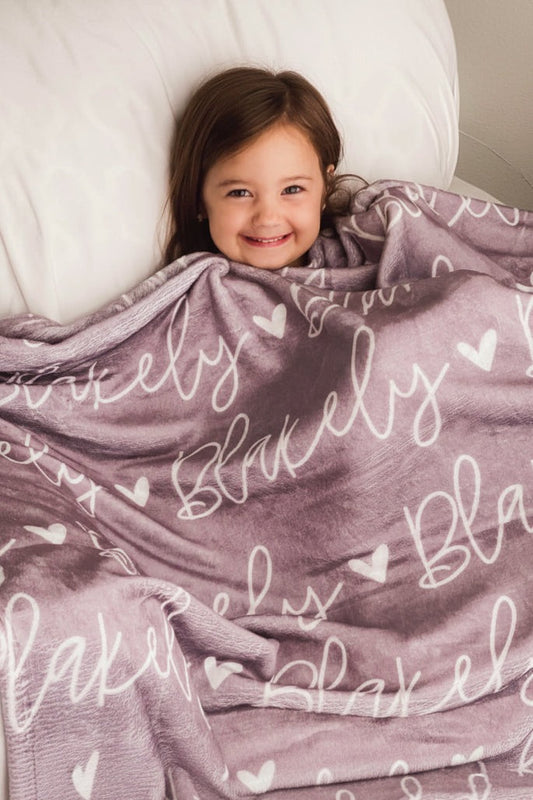 Custom Solid Color w/ Hearts Personalized Blanket | Dusty Purple