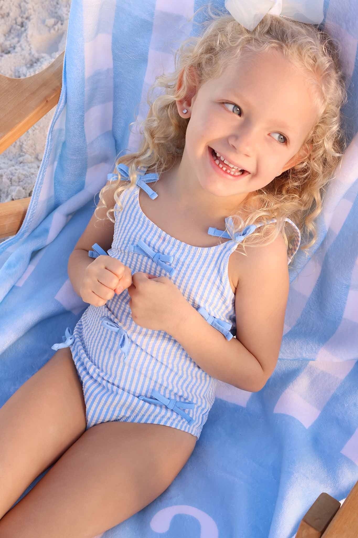 Tiny Bows One Piece | Seersucker Blue