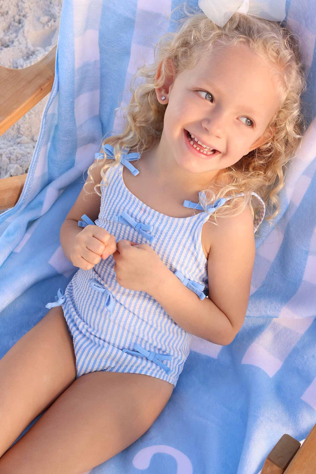 Tiny Bows One Piece | Seersucker Blue