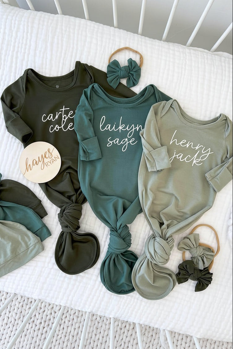 Boy Personalized Bamboo Newborn Baby Knot Gown & Hat