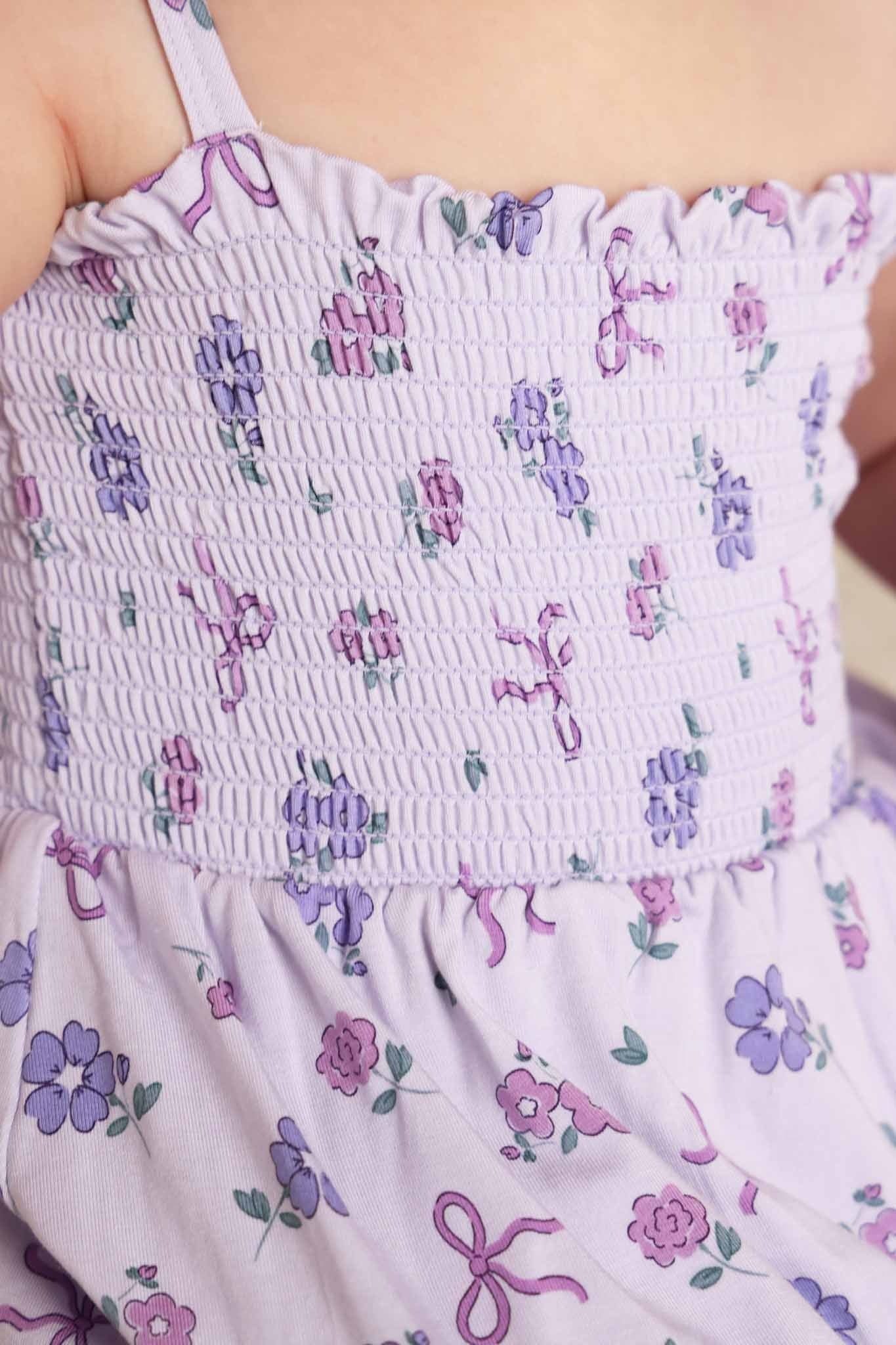 Smocked Twirl Bodysuit | Ribbon & Roses Purple