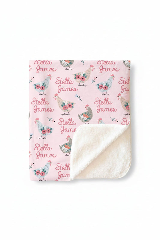 Pink Chicken Personalized Kids Blanket