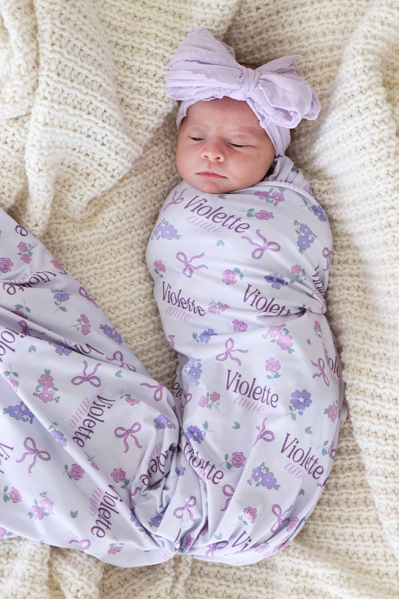 Ribbon & Roses Personalized Swaddle Blanket | Purple