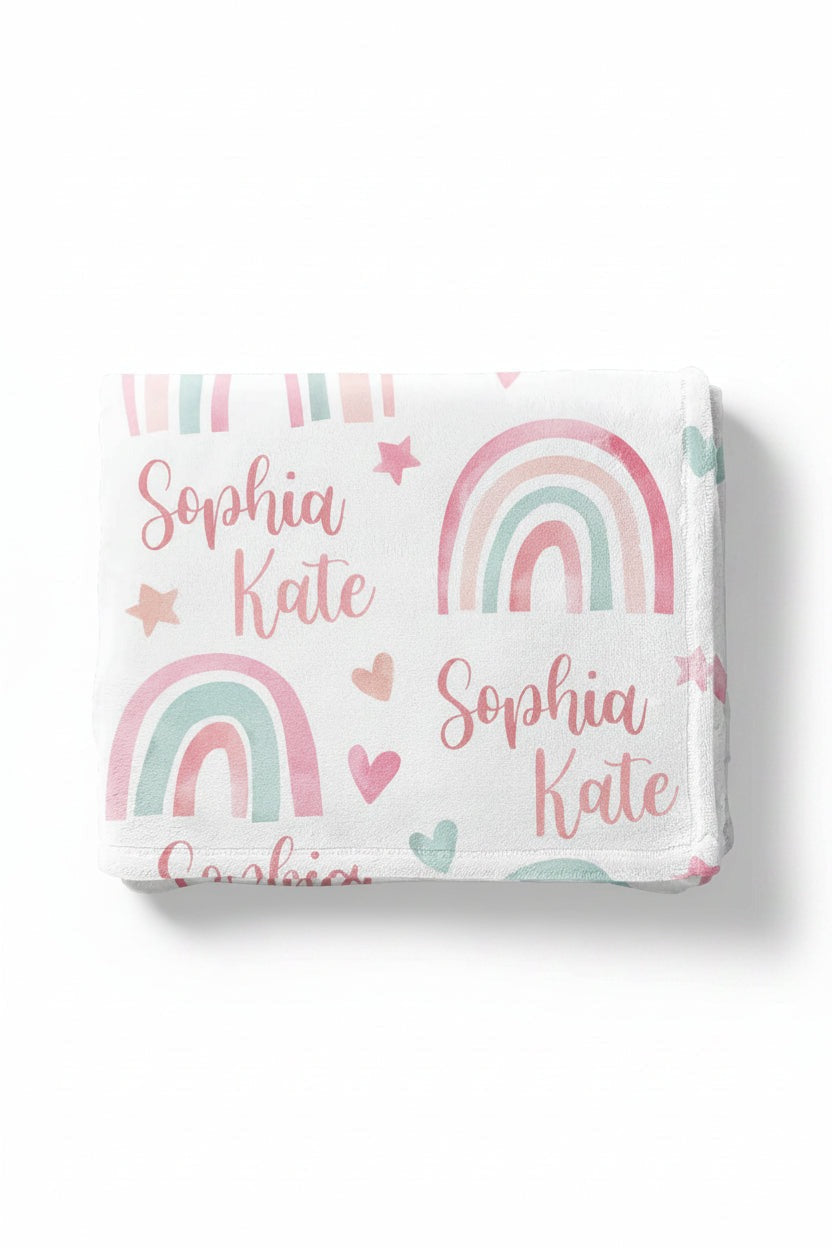Pastel Rainbow Personalized Kids Blanket