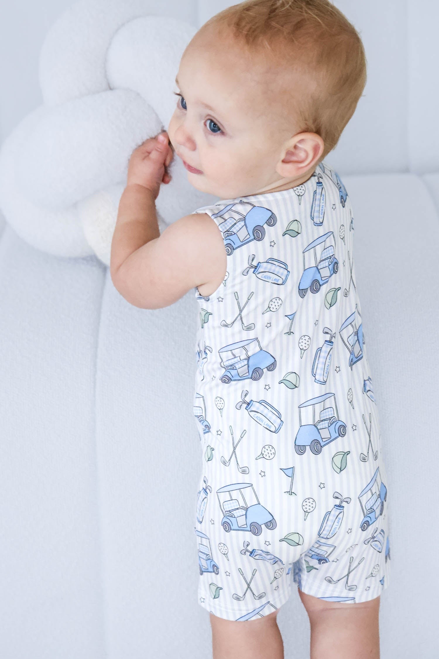 Sleeveless Snap Romper | Caddie Crew Blue
