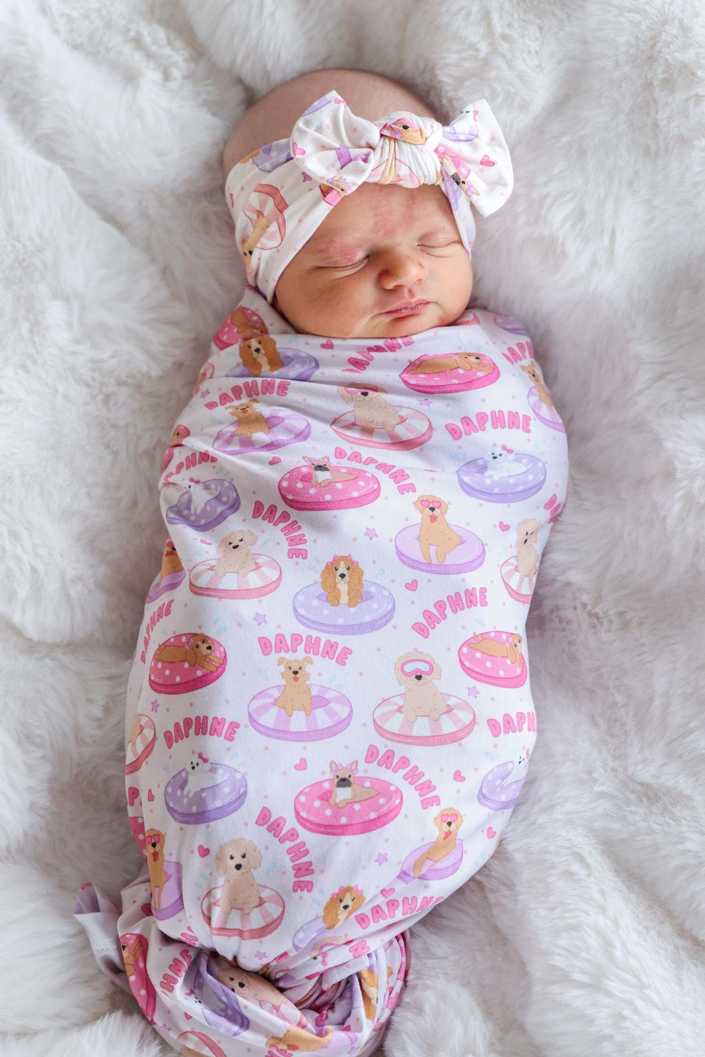 Personalized Swaddle Blanket | Poolside Pups Pink