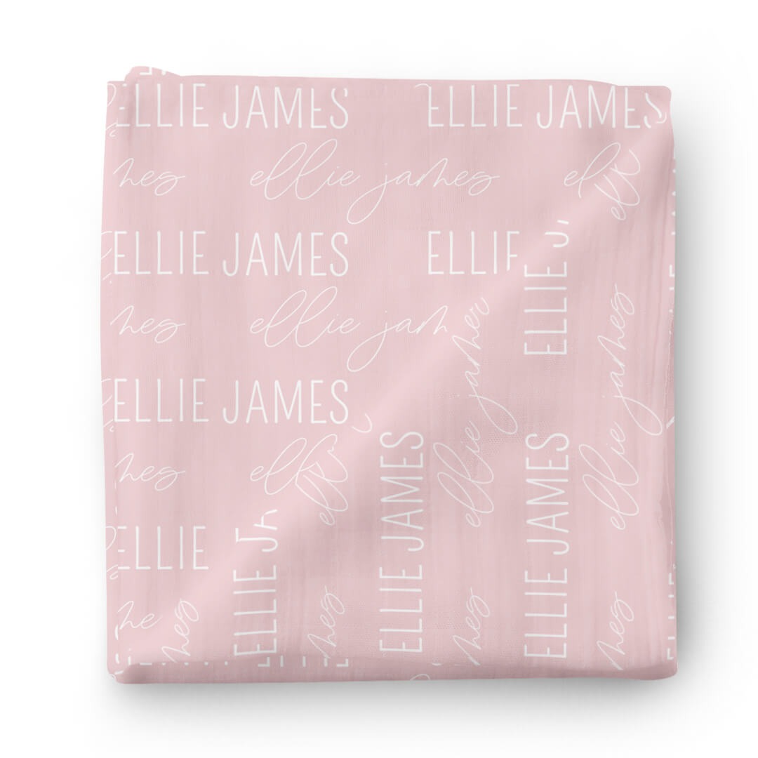 Personalized Petal Pink Baby Name Swaddle Blanket - Block & Script
