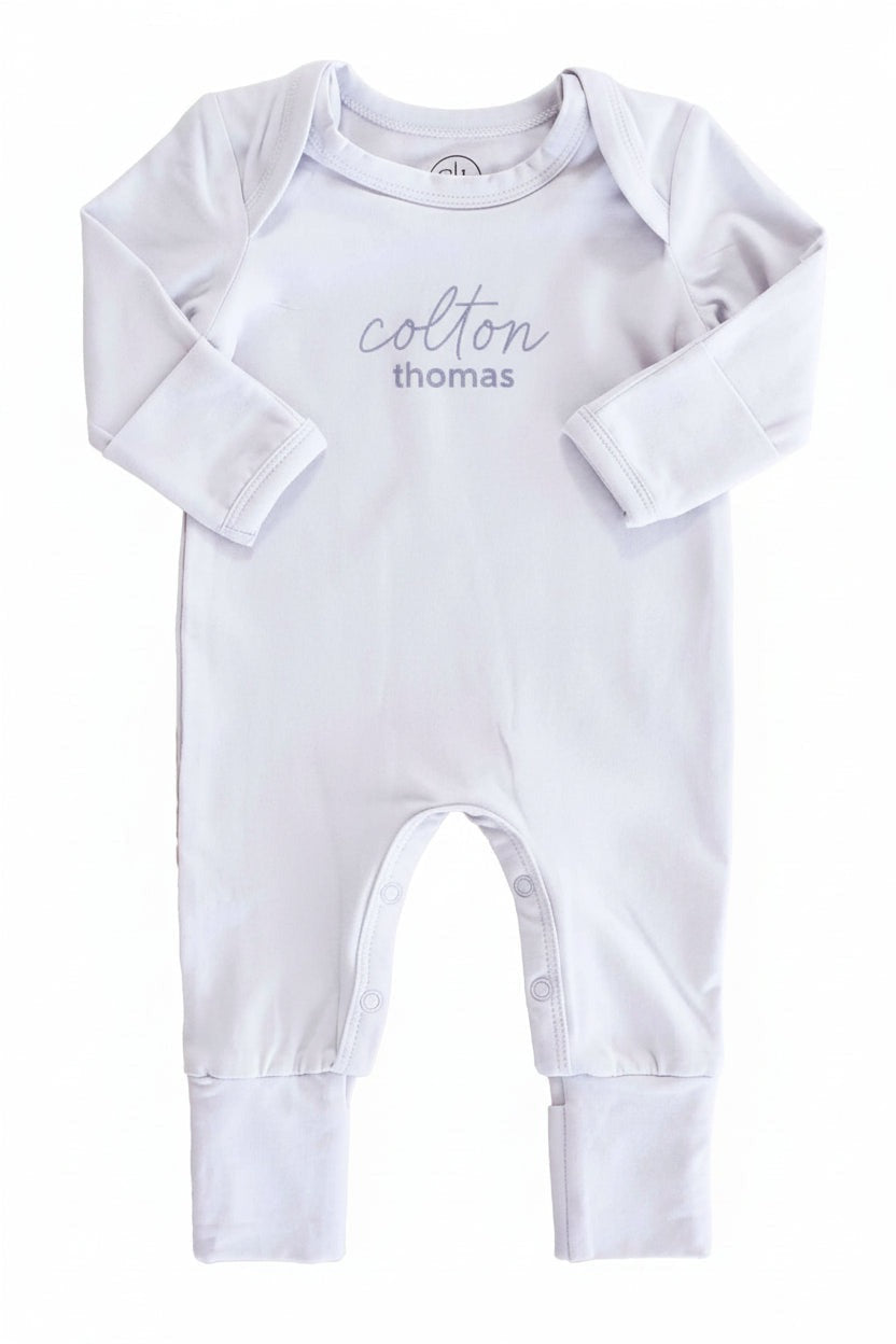 Personalized Full Length Snap Romper | Light Blue
