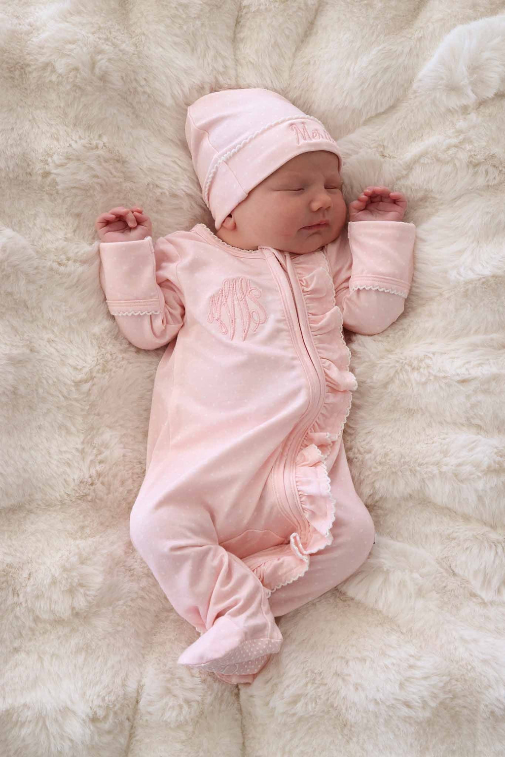 Picot Trim Bamboo Zipper Footie | Baby Pink