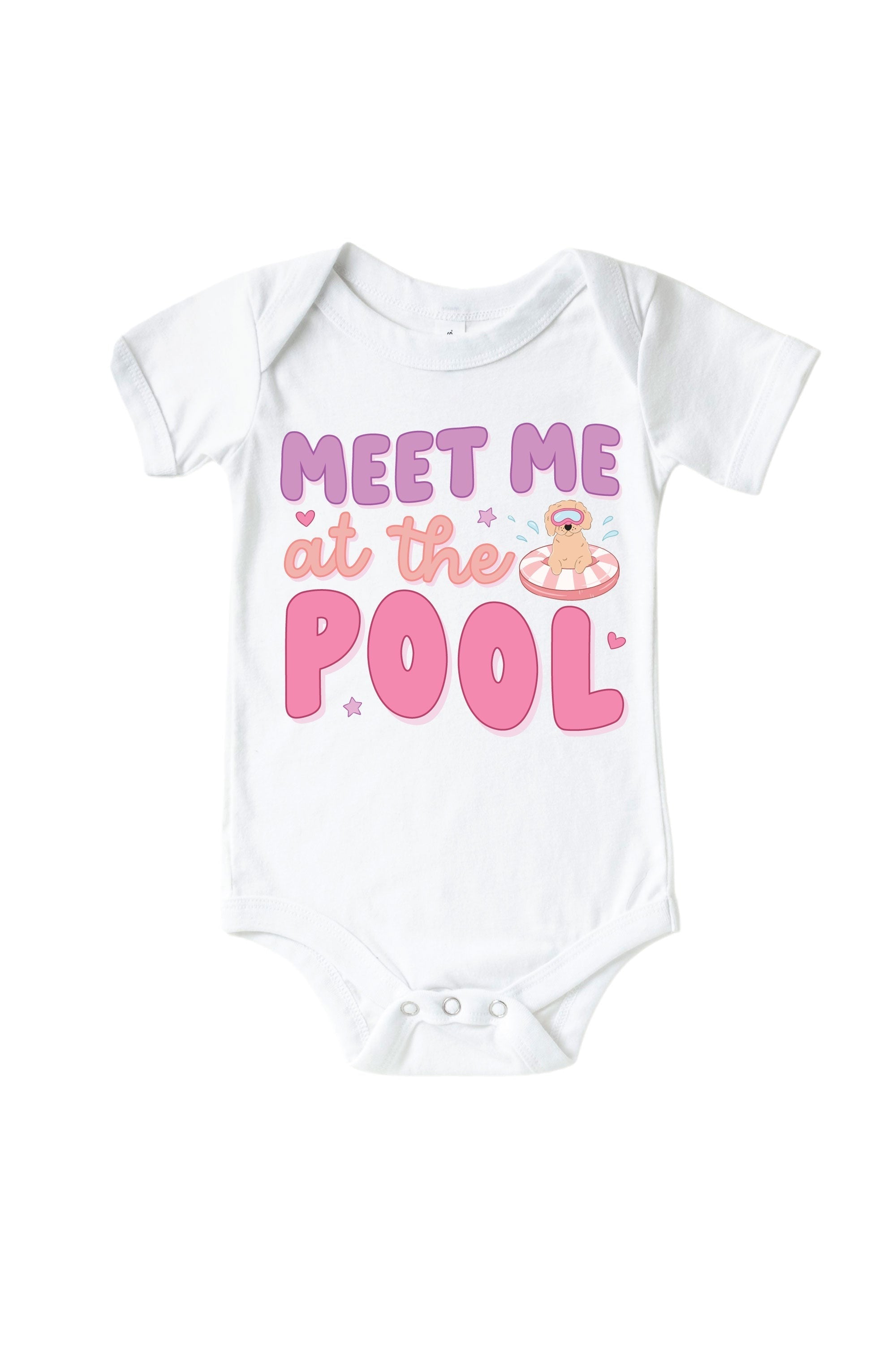 Pool Time Pink Graphic Bodysuit & Kids Tee | White