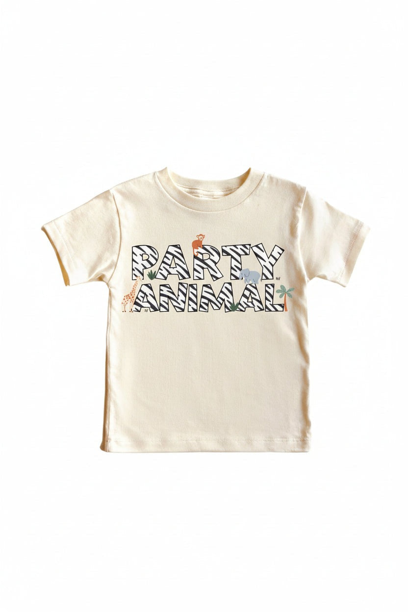 Party Animal Graphic Bodysuit & Kids Tee | Natural