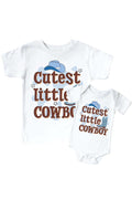 Cutest Little Cowboy Graphic Bodysuit & Kids Tee | White